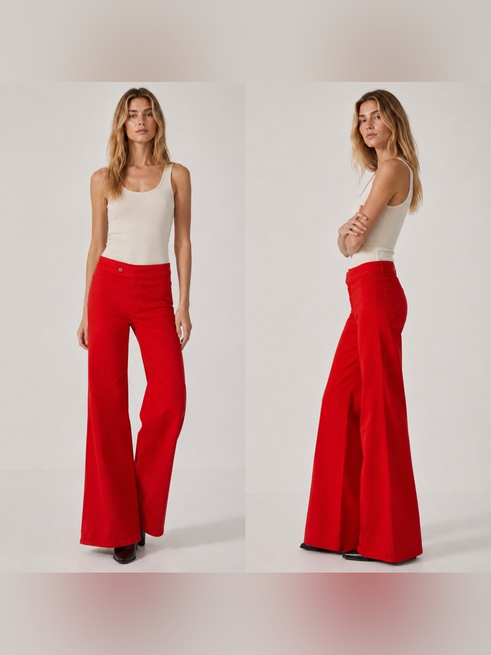 NEW MOTHER Wide leg mid rise jeans in red